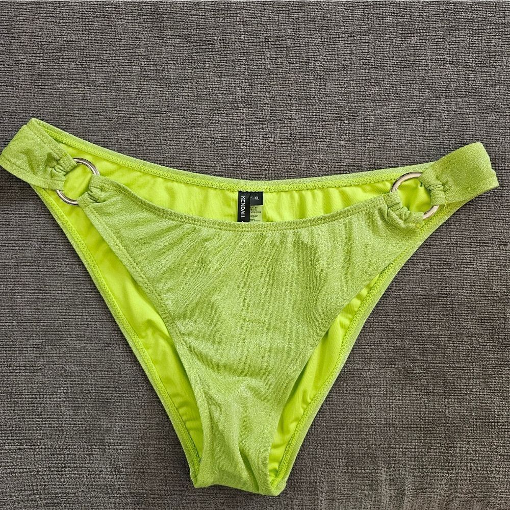 Kendall & Kylie Ring O Ring Detail lime shimmer green Bikini. Bottom size Xlarge
